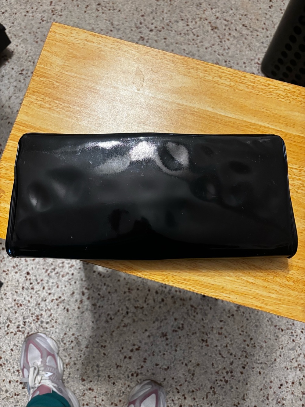 vintage Morris Moskowitz (MM) clutch features a black faux patent leather